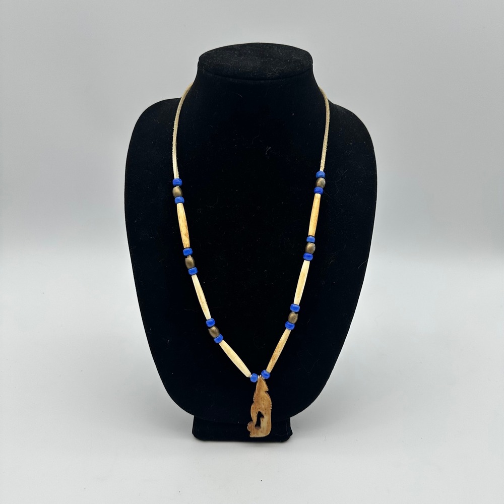 Vtg Native Jewelry - Lot of 2 Beaded Chevron Choker & Hairpin Bone Bead Necklace
